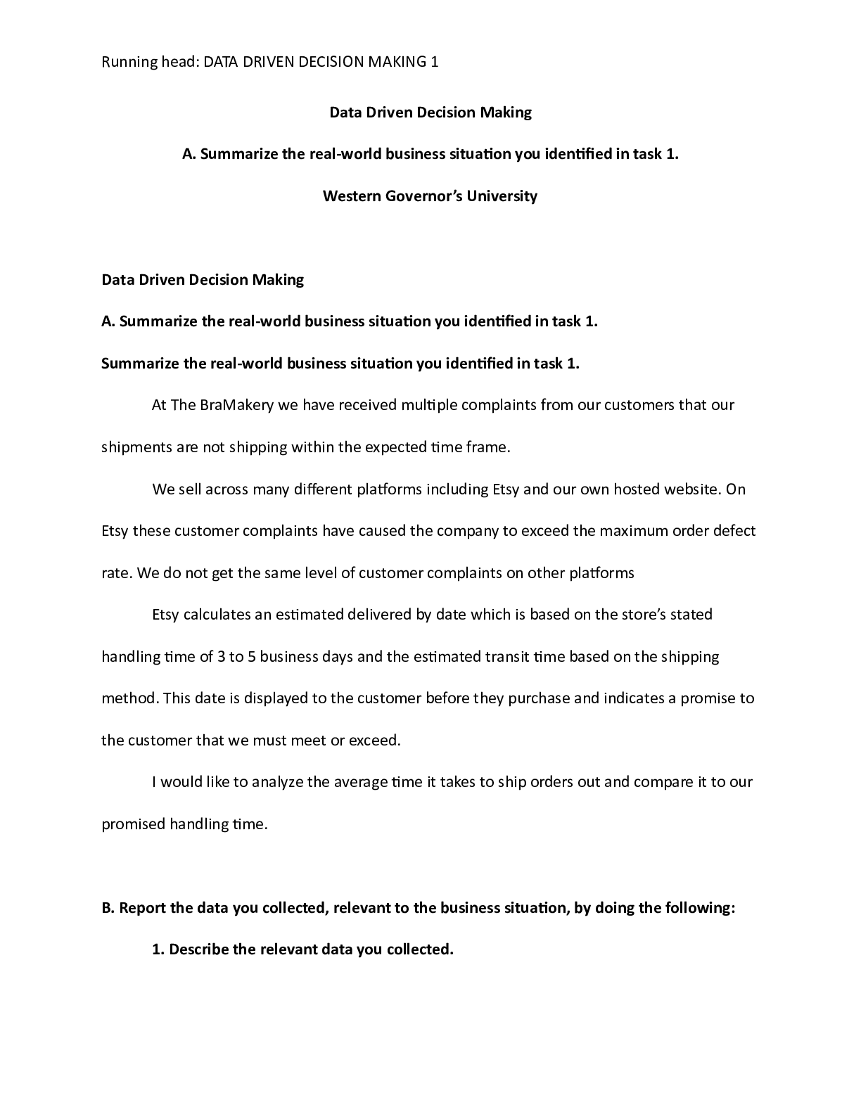 Preview of Data Driven Decision Making.docx  Data Driven Decision Making  A. Summarize the real-world
